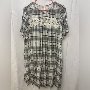 LOFT Monochrome Plaid Dress with Lace Accents